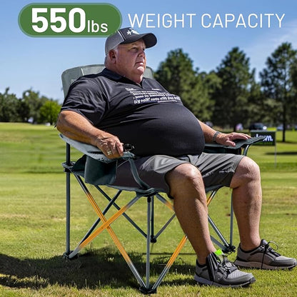 TIMBER RIDGE Oversized Folding Camping Chair for Adults, Support 550 LBS Heavy Duty with Cup Holder Side Pocket for Camping, Lawn, Picnic, 2 Pack(Grey)