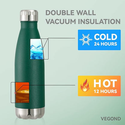 VEGOND 17oz Stainless Steel Water Bottles, Reusable Metal Sports Water Bottle Keeps Drink Hot and Cold, BPA Free Double Wall Vacuum Cola Shape Insulated Water Bottle for Camping Gym, 1 Pack