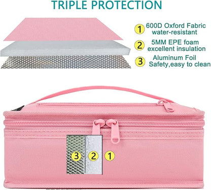 FlowFly Small Insulated Lunch box Portable Soft Bag Mini Cooler Thermal Meal Tote Kit with Handle for Work & School, Pink