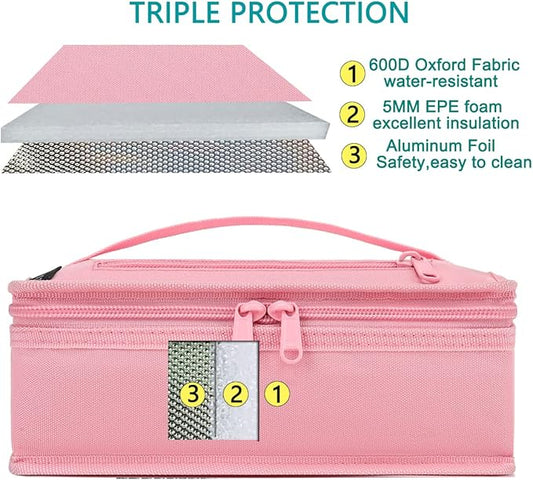 FlowFly Small Insulated Lunch box Portable Soft Bag Mini Cooler Thermal Meal Tote Kit with Handle for Work & School, Pink