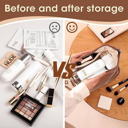 Abiudeng Large Capacity Makeup Bag Ladies Cosmetic Bag Travel Bag with Compartments Portable PU Leather Travel Makeup Bag with Handle