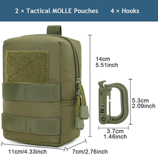 MUCHER 2 Pack Molle Pouches Tactical Pouches EDC Pouch Organizer Molle Bag Utility Pouch with 4 Carabiners for Outdoor Hiking Hunting Camping Training