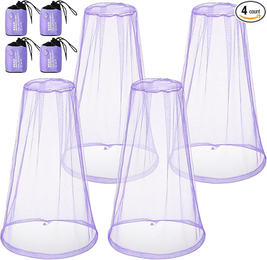 HESTYA 4 Pack Mosquito Net Mesh for Head Face Neck Fly Netting Hood from Bugs Gnats No See Net with Carry Bags for Outdoor