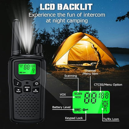 Walkie Talkie Long Range Walkie talkies with Rechargegable for Adults, 22 Channel FRS 2-Way Radios Walky Talky with LED Flashlight for Climbing, Camping Trip and Family Emergency Kit(2 Pack Black).