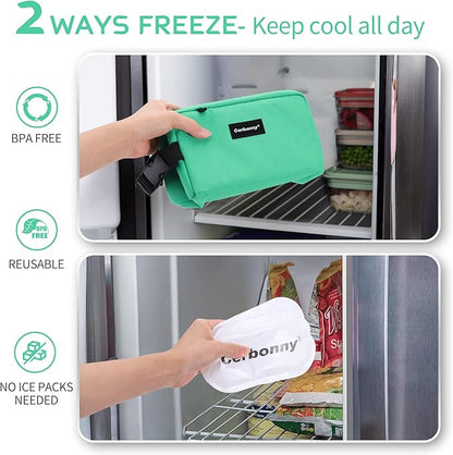 CERBONNY Small Cooler Bag Freezable Lunch for Work School Travel,Leak-proof Bag,Small Insulated For Kids/Adults,Freezer Bags,Freezable Snack Bag,Mini Fit Yogurt green-bv1
