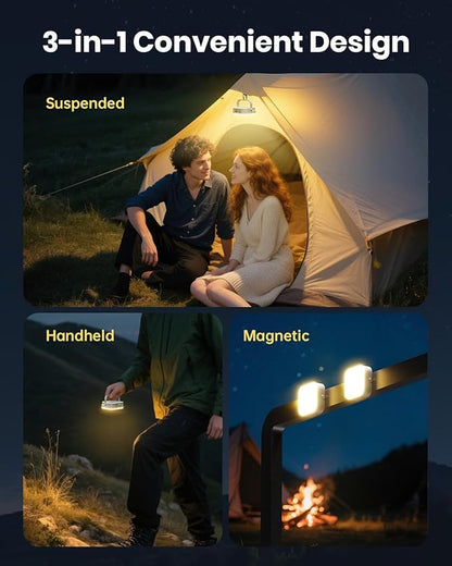 Eventek 2Packs LED Camping Lantern 4000LM, 10000mAh Rechargeable Camping Lights Up to 144 Hours & 4 Light Modes, Portable IP65 Waterproof Magnetic Camping Essentials for Tent, Power Outages Emergency