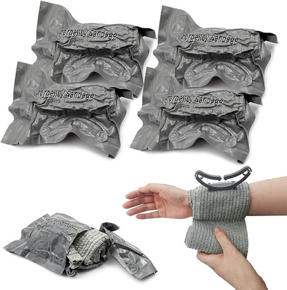 Israeli Emergency Bandage 4 Inch, Vacuum Sealed Medical Compression Bandage,Trauma Wound Dressing, Self-Adhesive Combat Tactical First Aid Kit (4 Inch 4 Pcs)
