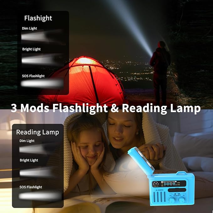 Solar Hand Crank Emergency Radio,NOAA/AM/FM with LED Flashlight & Reading Lamp,USB Type-C/Solar/Hand Crank Charging,Bluetooth Speaker,SOS Alarm&Compass for Camping Indoor Outdoor Emergencies