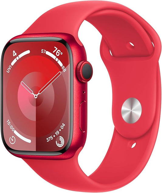 Apple Watch Series 9 [GPS + Cellular, 45mm] - Red Aluminum Case with Red Sport Band, M/L (Renewed)