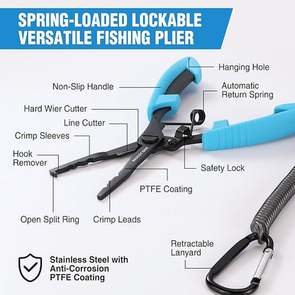 Mossy Oak Fishing Tools Kit- Fishing Plier, Fish Lip Gripper, Multifunctional Fishing Hook Remover with Lanyards Sheath, Saltwater Resistant Fishing Accessories & Equipment, Fishing Gifts for Men