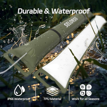 SELORSS Portable Inflatable Folding Outdoor Camping Light, IP66 Waterproof Standard with USB Plug for camping, hiking, traveling and other outdoor environments.(Green)