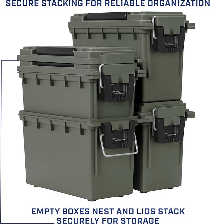 Sheffield 12791 2-Pack Ammo Storage Box, Stackable .30 Cal Field Boxes, Water and Dust Resistant, Lockable Storage Box with Handle, Secures Hunting Gear, Supplies, and Bullets, Made in the USA, Green