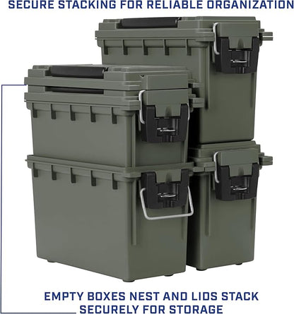 Sheffield 12791 2-Pack Ammo Storage Box, Stackable .30 Cal Field Boxes, Water and Dust Resistant, Lockable Storage Box with Handle, Secures Hunting Gear, Supplies, and Bullets, Made in the USA, Green