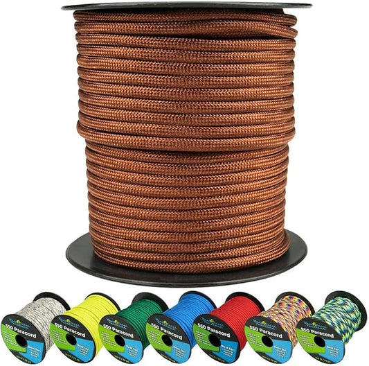 West Coast Paracord 550lb Paracord Spools – 7 Strand Type III Tactical Parachute Cord for Hiking, Camping, and Fishing – Chocolate Brown (50 ft)