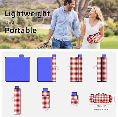 ZAZE Picnic Blanket Extra Large Waterproof, 80''x80''Checkered Picnic Blankets Beach, Outdoor, Camping on Grass Accessories Couple Ideas Wedding Registry Gifts (Red and White)