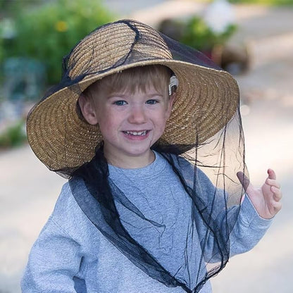 wohohoho Mosquito Head Net Mesh with Drawstring, Bug Face Netting for Hats, Mesh Face Shield for Men & Women Screen Net for Any Outdoor Lover Midges, Bugs & Gnats (4 Packs, Black Colors, Updated Size)