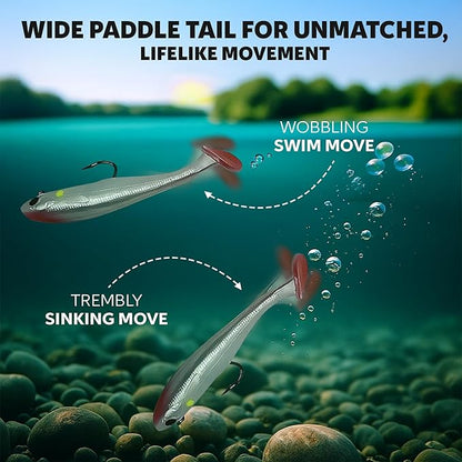 3 1/2" Pre-Rigged Jig Head Fishing Lures Pack of 5 - Soft Plastic Paddle Tail Swimbait with Hook for Freshwater and Saltwater