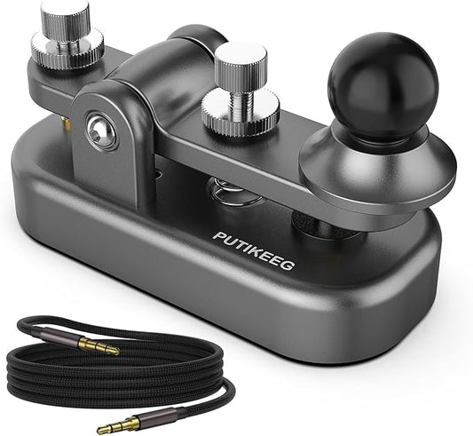 Mini Morse Radio Key CW HAM Send Telegram Double Paddle Morse Code Key with Aluminum Alloy Body Base Grey(S)