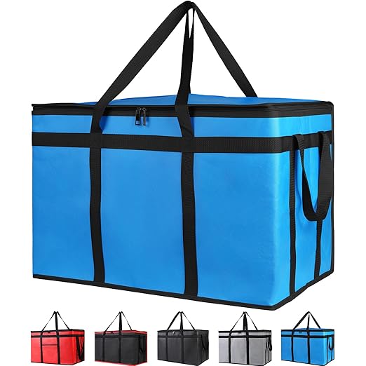 Bodaon 2-Pack Insulated Food Delivery Bag for Hot and Cold Meal, XXX-Large Cooler/Thermal Bags for Doordash/Uber Eats, Grocery Tote Insulation Bag for Catering, Pizza Warmer, Blue
