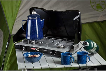 Coleman Triton 2-Burner Propane Stove, Portable Camping Cooktop with 2 Adjustable Burners & Wind Guards, 22,000 BTUs of Power for Camping, Tailgating, Grilling, BBQ, & More