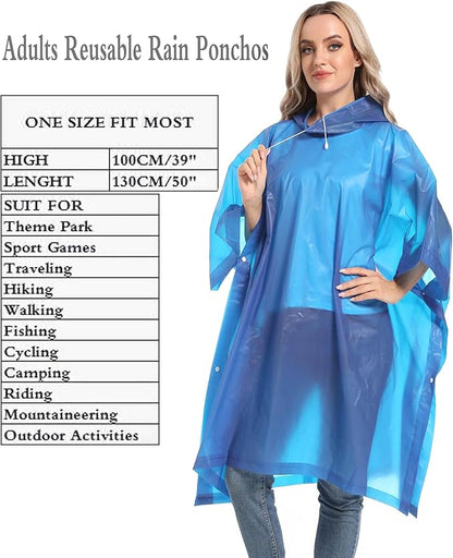 Reusable Rain Ponchos with Drawstring Hood for Adults, Waterproof Thicken Rain Coat, 2 Packs
