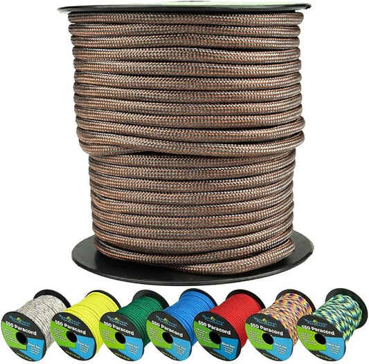 West Coast Paracord 550lb Paracord Spools – 7 Strand Type III Tactical Parachute Cord for Hiking, Camping, and Fishing – Brown Stripes (100 ft)