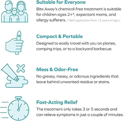 bite away - the original electronic bite treatment for mosquito bites, made in Germany. Works without chemicals - treatment by heat, up to 300 applications possible with the first set of batteries 2pc