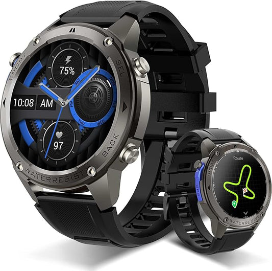 Military Smart Watch with Heart Rate Monitor/Compass/Flashlight/GPS, 1.43"AMOLED Smartwatch with 170+ Sport Modes,5ATM Waterproof Fitness Watch for Men & Women,Bluetooth Compatible iOS Android