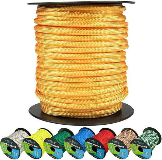 West Coast Paracord 550lb Paracord Spools – 7 Strand Type III Tactical Parachute Cord for Hiking, Camping, and Fishing – Goldenrod (100 ft)