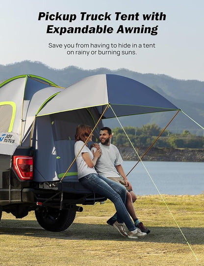 JOYTUTUS Truck Tent 6.5ft with Removable Awning, Portable Truck Bed Tent Aluminum Pole, Pickup Tent with Waterproof PU2000mm for 2 Person, Green