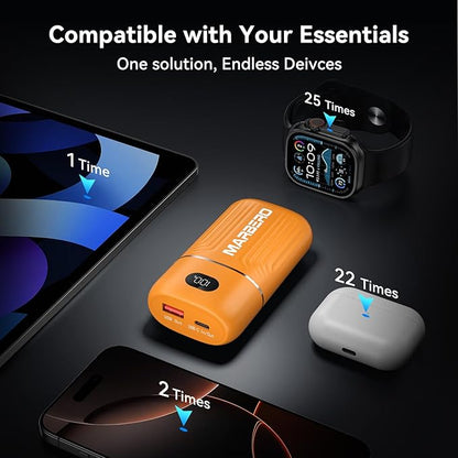 MARBERO Portable Power Bank 10000mAh Dual Input USB C Phone Charger Battery Pack Portable PD3.0 QC3.0 with LED Display Compatible with iPhone 16 15 14 13 Samsung Google iPad etc (Orange)