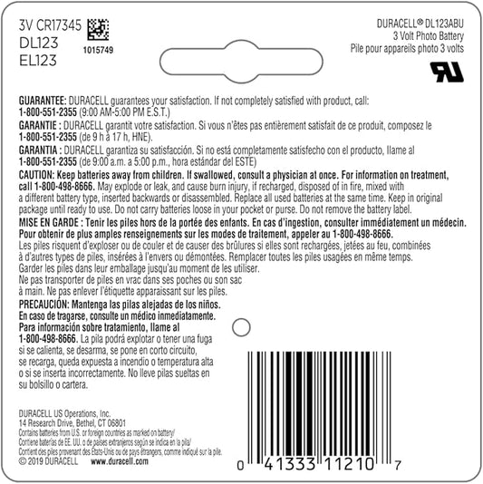 Duracell 123 Lithium Battery, 1 Count (Pack of 1), 123 3 Volt High Power Lithium Battery for Home Safety, Security Devices, High-Intensity Flashlights, Smoke Alarms, Home Automation
