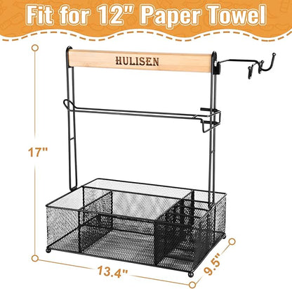 HULISEN Grill Caddy for Outdoor Grill, BBQ Caddy with Paper Towel Holder for Plates, Silverware, Utensils - Picnic & Barbeque & Camping Essentials Accessories for Tailgating, Camper, RV, Backyard
