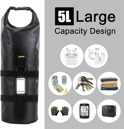 ENLEE 2pcs Bike Fork Bag with Multipurpose Cage-Waterproof Dry Bike Bags for Bicycles 5L Lightweight Portable Roll Top Design Bike Packing Fork Bags for MTB, Road, Gravel, Folding Bikes Touring
