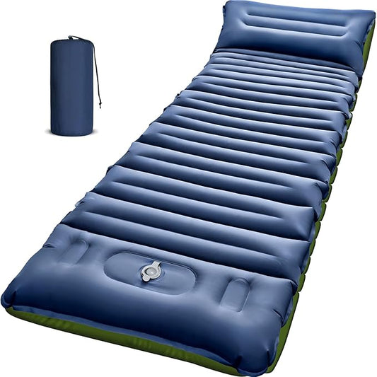 Sleeping Pad for Camping, 5 Inch Extra Thick Camping Sleeping Pad with Pillow Built-in Foot Pump, Lightweight Inflatable Sleeping Mat, Backpacking, Hiking, Tent