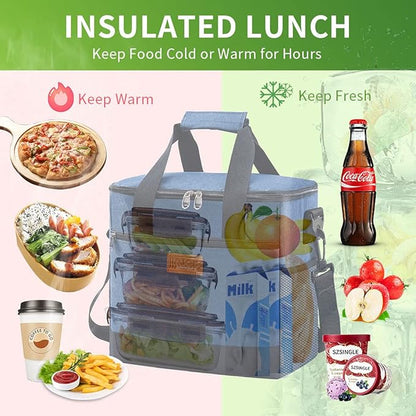 iknoe Large Cooler Bag Collapsible, 15L Insulated Bags, Leakproof Lunch Cooler Tote with Multi-Pockets for Adult, Insulated Lunch Box for Beach, Picnic,Work, Blue 24-Can