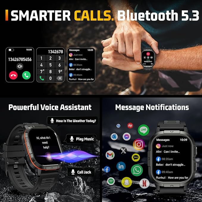 Smart Watches for Men-2.06”AMOLED(Answer/Make Calls), IP68 Fitness Activity Step Tracker with Sleep Monitor/110+ Sports Modes, Tactical SmartWatch for Android iOS Samsung Compatible (Orange, 2.06)
