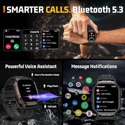 Smart Watches for Men-2.06”AMOLED(Answer/Make Calls), IP68 Fitness Activity Step Tracker with Sleep Monitor/110+ Sports Modes, Tactical SmartWatch for Android iOS Samsung Compatible (Orange, 2.06)