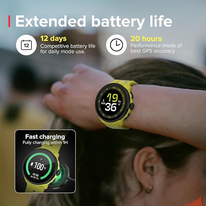 SUUNTO Run Sports Watch, 1.32" AMOLED Touchscreen w/Crown Button, 12D Battery Life, Dualband Accurate GPS, Running Wrist Heart-Rate & Sleep Health Tracking, 35g Lightweight & 4GB Offline Music, Lime