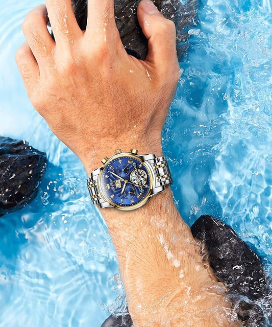 OLEVS Mens Automatic Watches Gold Luxury Diamond Dress Self Winding Mechanical Skeleton Tourbillon Stainless Steel Wrist Watch