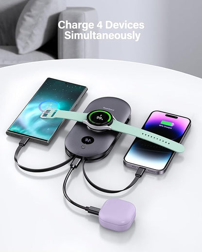 Portable Charger for Samsung Watch 8 Classic/8/Ultra/7, 10000mAh Power Bank with Built-in Cables & Wall Plug, 302S Travel Battery Pack Compatible with iPhone, Samsung, and More
