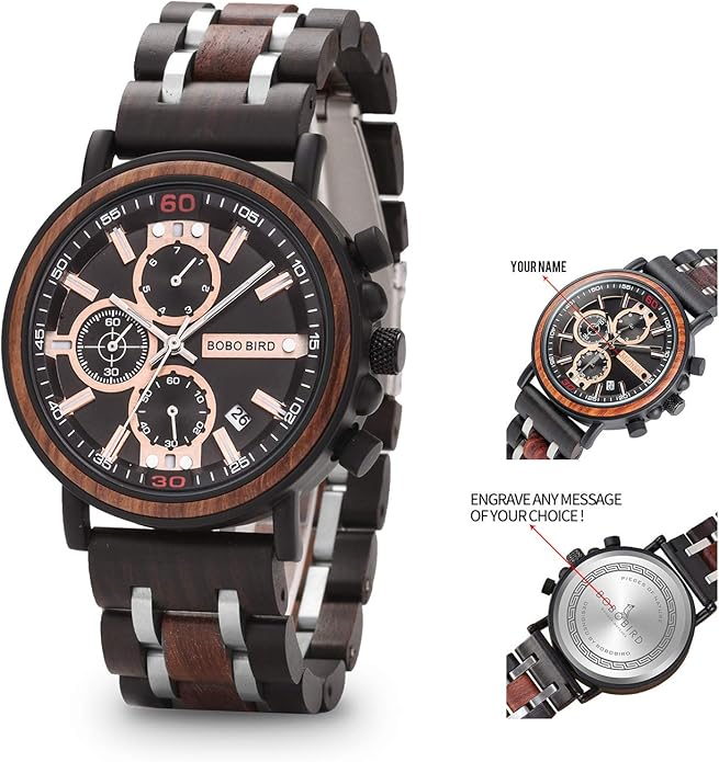 BOBO BIRD S18-1 Personalized Engraved Wood Watch Customized Wooden Watches for Husband Boyfriend Birthday Anniversary