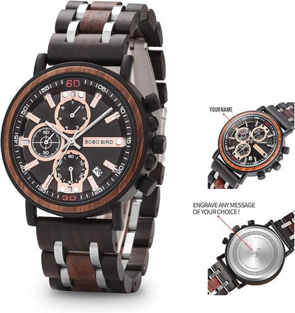 BOBO BIRD S18-1 Personalized Engraved Wood Watch Customized Wooden Watches for Husband Boyfriend Birthday Anniversary
