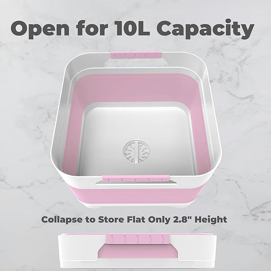 Wash Basin for Baby Bottles, Foldable, Versatile Wash Tub for Kitchen, RV, Outdoor Camping Sink, Sturdy & Easy to Clean, Space saving plastic dish tub (Pink)