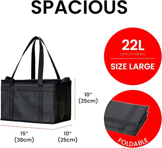 NZ home XL Plus Insulated Cooler Bag and Food Warmer for Delivery & Grocery Shopping with Zippered Top, Black (1 Pack)