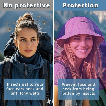Oversized Mosquito Net 42 x 25 Inches Ultra Large Mosquito Head Net Face Neck Fly Mesh Netting Fits All Hats for Outdoor Camping Hiking Fishing Gardening Safari(Purple)