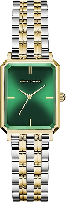 Roberto Marino RM1982 Women’s Luxury Watch Rectangular Gold – Japanese Quartz Movement, Vintage Stainless Steel Design, Silver Dial, Elegant Dress Timepiece, 3ATM Water Resistant – Reloj para Mujer