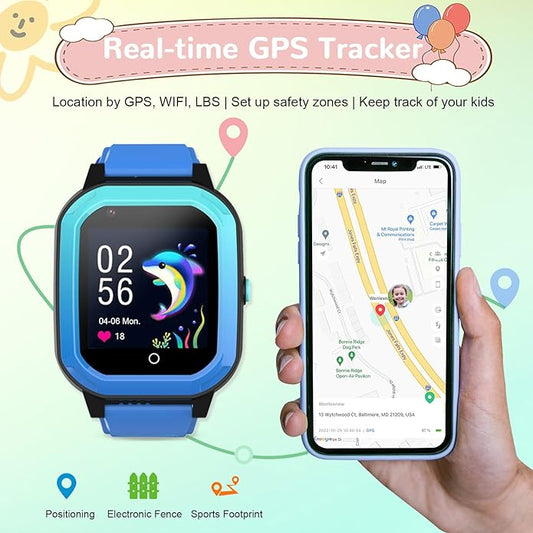 Wonlex GPS Smart Watch for Kids, 4G Smartwatch with SIM Card, 1.4" Phone Watch with Video Calls, Voice Chat, SOS, Camera, Pedometer, Alarm, Games for Boys Girls Aged 3-12 Years Old