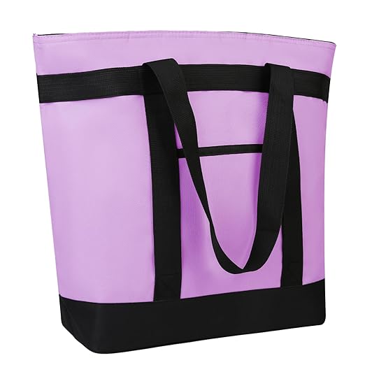 Insulated Reusable Tote Bag for Grocery Shopping for Women/Men, Pizza/Food Delivery Bag to Keep Food Cold/Hot for Uber Eats/Doordash/Grubub, Cooler bags for Travel/Beach/Picnic, Lavender