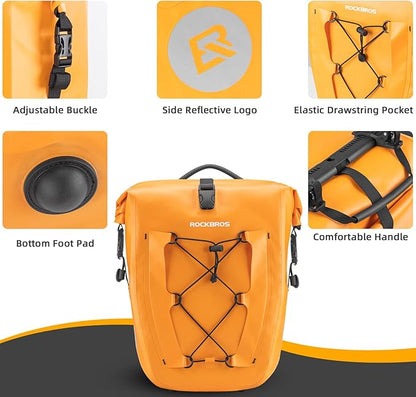 ROCKBROS Bike Panniers Waterproof Rear Rack Bag Max 30L Large Capacity for Cycling Traveling Commuting